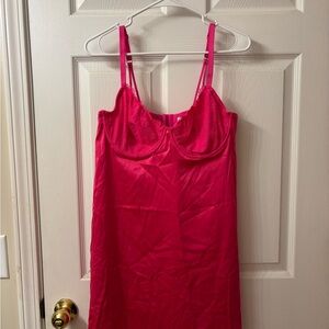Auden Bright Pink Satin Slip with Lace Cups